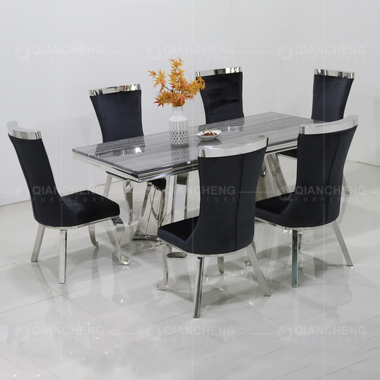 Luxury Modern 200cm Grey Marble Top Dining Table 78inchx39inchx30inch