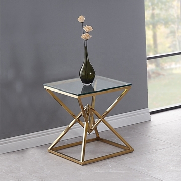 50cmx50cmx55cm Stainless Steel Side Tables For Living Room with Glass Top