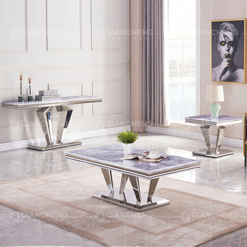 Mirror Silver 60cmx60cmx55cm Stainless Steel Side Tables Marble Top Square Shape