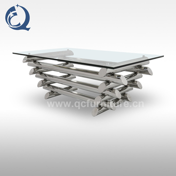 Clear Stainless Steel Square Glass Coffee Table Chrome Finished