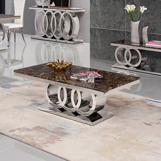 130x70x45cm SS Coffee Table 20mm Marble Top Living Room Tables
