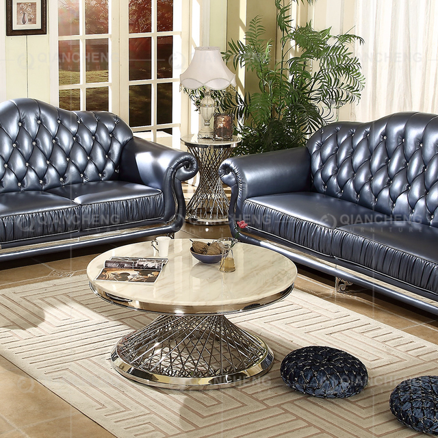 Qiancheng Marble Top Coffee Table Dia 90x50cm High Gloss Round Coffee Table