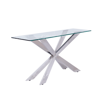 Qiancheng Glass Transparent Console Table Mirrored Chrome Stainless Steel Sofa Table