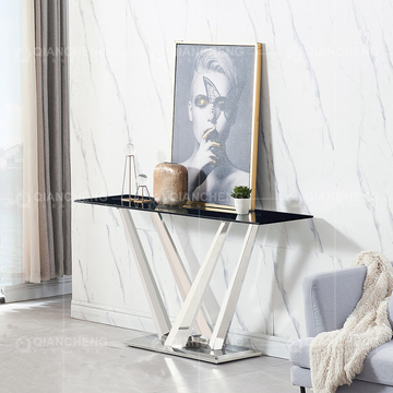 160cm Glass Top Metal Console Table