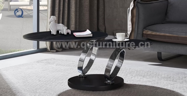 Home Office 0.16cbm SS Coffee Table Gold Base Sinter Stone top