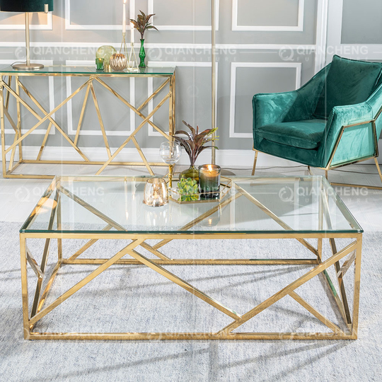 Rectangle 130x70x45cm SS Coffee Table Scratch Resistance Tempered Glass Top