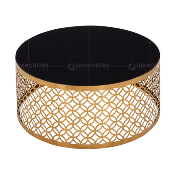 Round Black Dia 95cmx40cm SS Coffee Table Glass Top Stainless Steel base