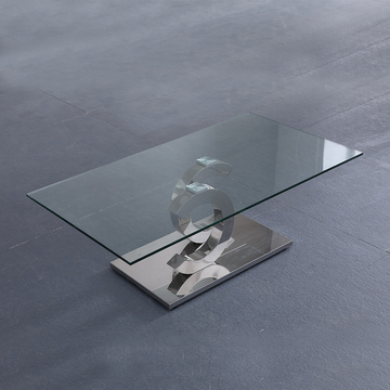 Clear 0.2cbm Tempered Glass Top Coffee Table polished stainless steel legs