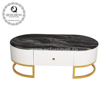 Metal Frame Marble Living Room Table With MDF Cabinet 130x70x44cm
