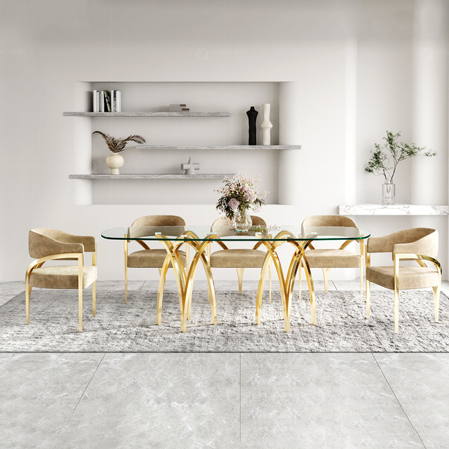 Apartment 201 SS Steel Furniture Glass Dining Table