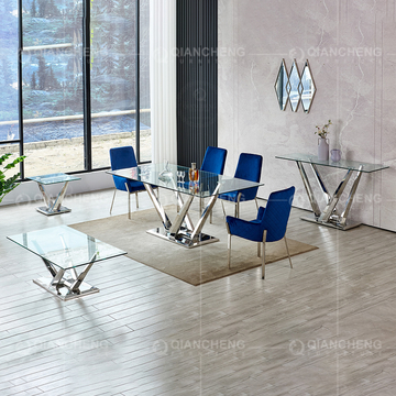 Tempered Glass Metal Leg Dining Table Set Home Furniture with 8 Seater