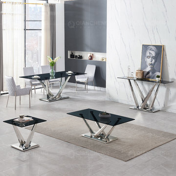 Tempered Glass Metal Leg Dining Table Set Home Furniture with 8 Seater