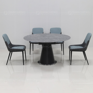 Black Round 100kg Metal Leg Furniture Sintered Stone Extension Dining Table