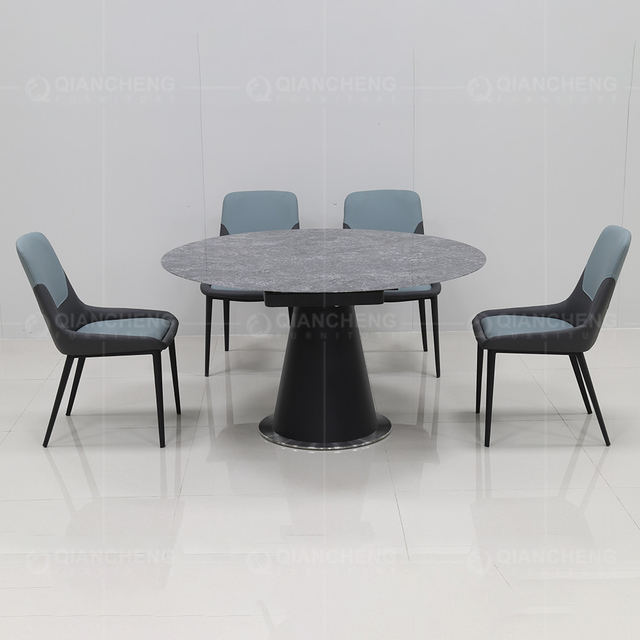 Black Round 100kg Metal Leg Furniture Sintered Stone Extension Dining Table