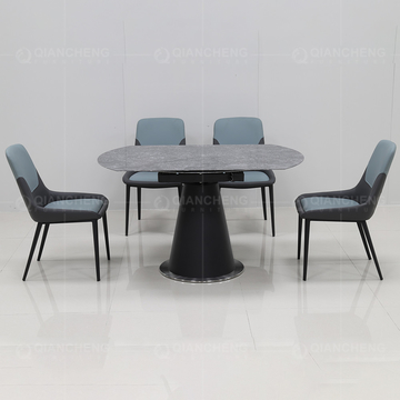 Black Round 100kg Metal Leg Furniture Sintered Stone Extension Dining Table